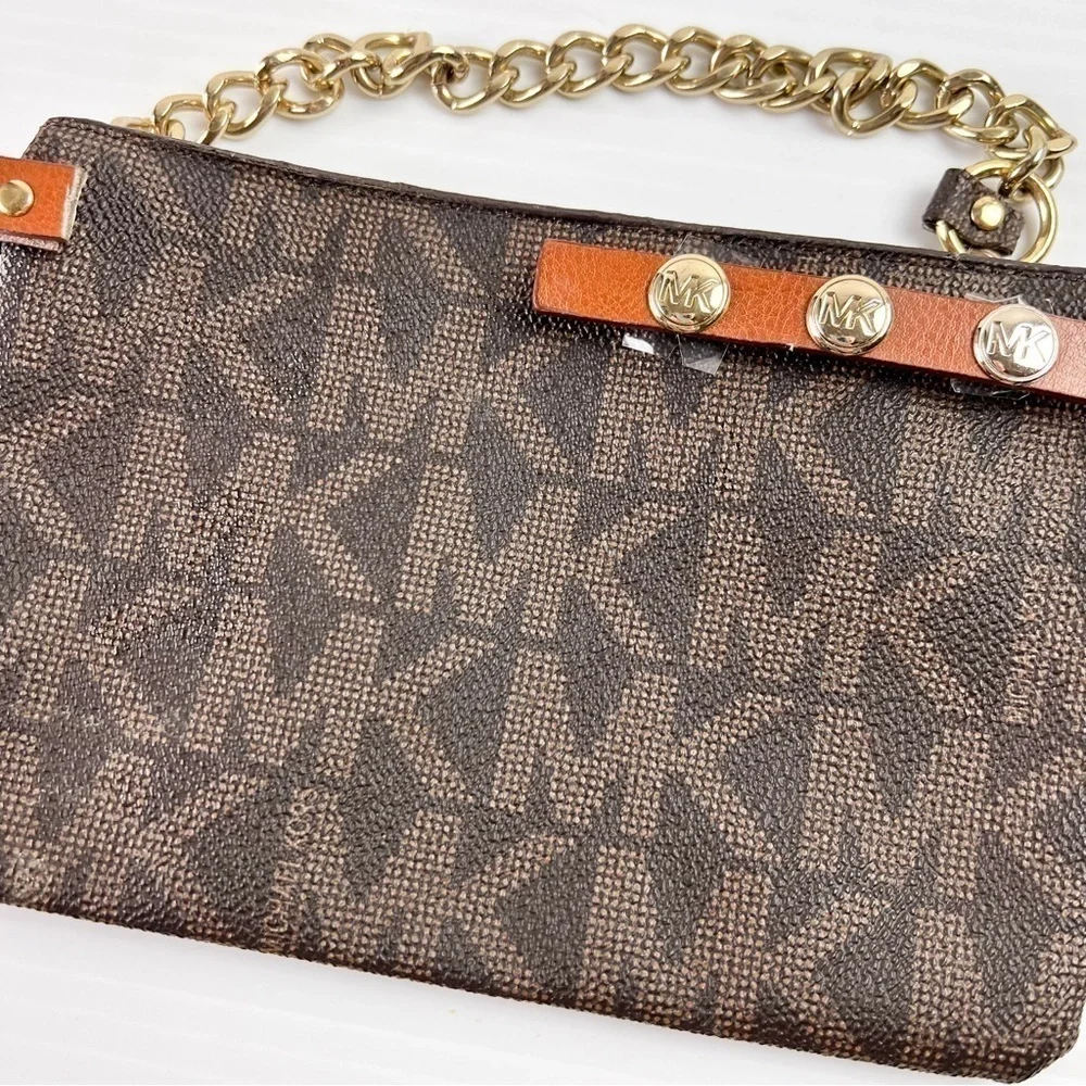 Michael Kors Small Chain Strap Wristlet Bags Brown MK Logo Damage